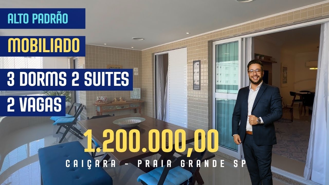 Apartamento 3 Dormitórios 2 Suítes 2 Vagas Mobiliado Alto Padrão em Praia Grande SP.