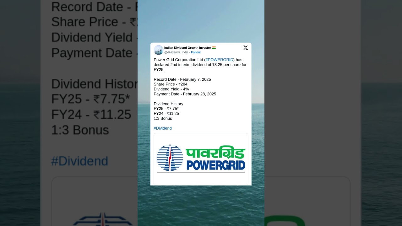 Power Grid Corporation Ltd has declared 2nd Interim Dividend for FY25 #StockMarket #Dividend #Stocks