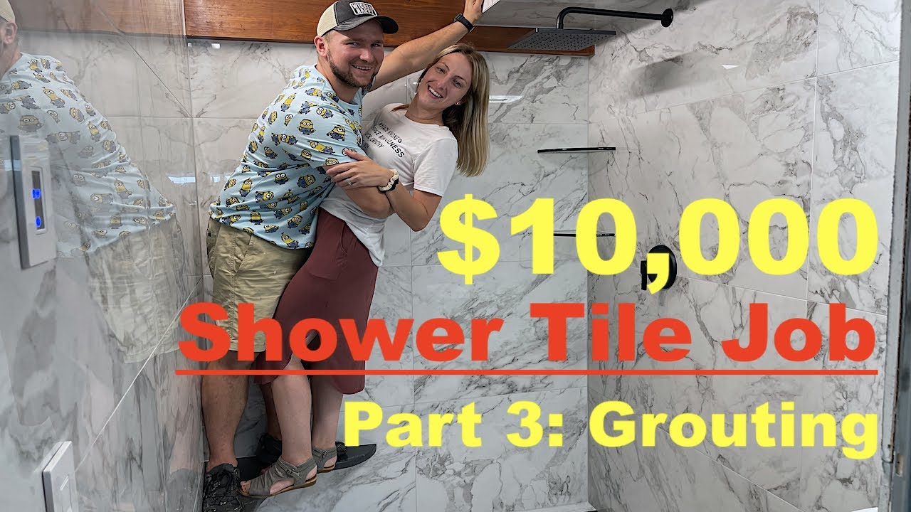 $10,000 Shower Tile Job Part 3. How to grout. Grout Caulk. Tile Install