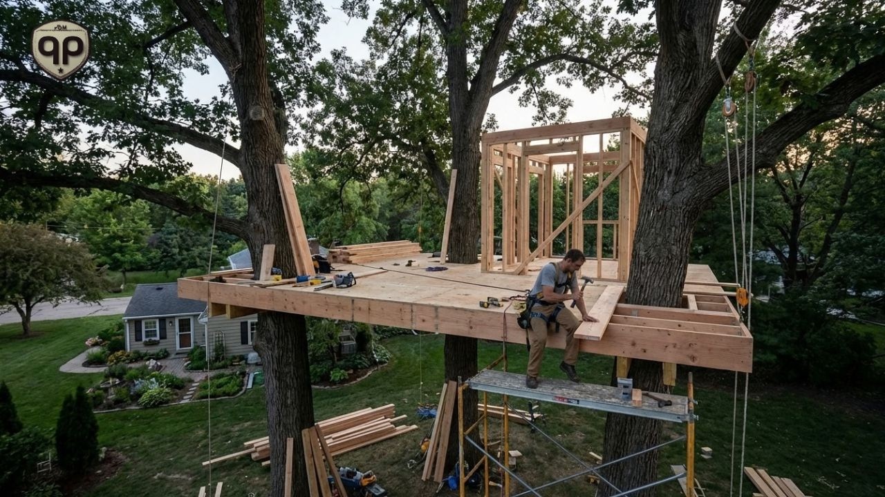 Man Builds an Amazing Elevated Wooden House in Backyard
