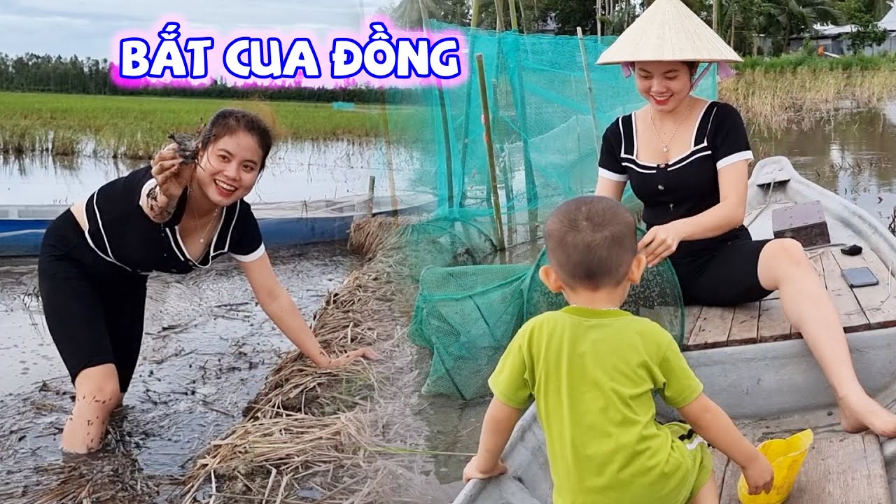 Hai Chị Em Thôn Nữ Miền Tây Bơi Xuồng Bắt Cua Cực Kỳ Dễ Thương | Bích Hương Miền Tây