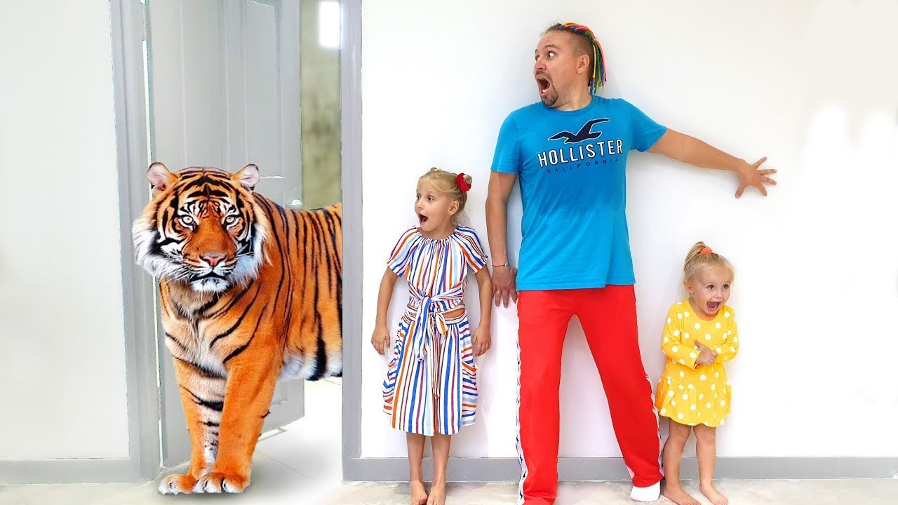 Alice and Dad Pretend Play Hide and Seek with Wild Animals