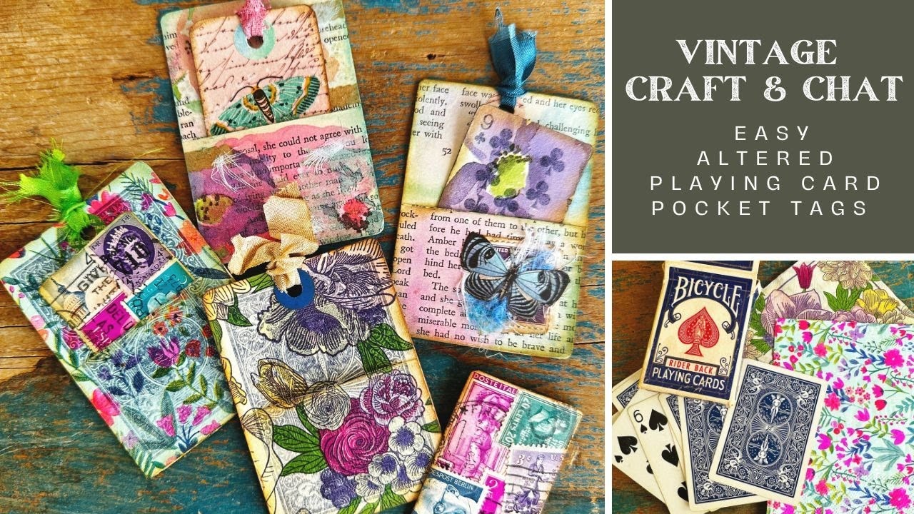 Easy Altered Playing Card Pocket Journaling Tags | #craftwithme Postage Stamp & Napkin Decoupage