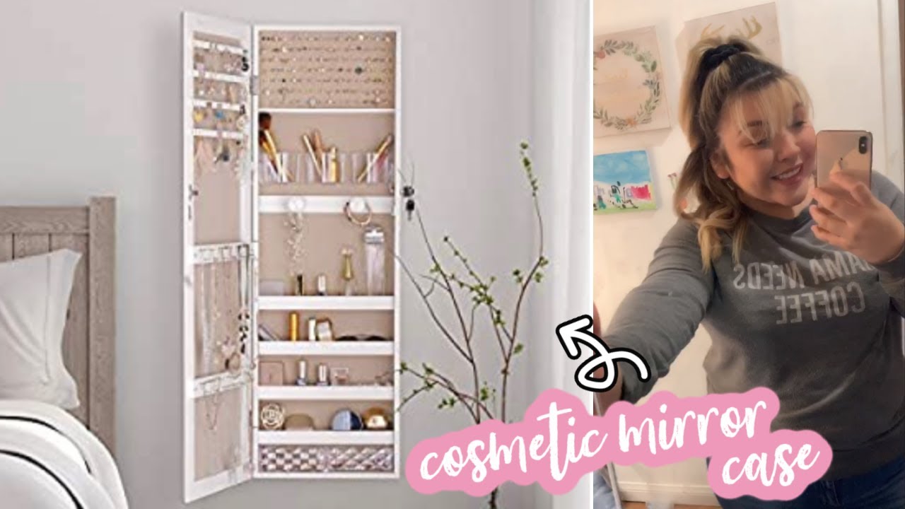 LUXFURNI MIRROR + MAKE UP & JEWELRY CASE ✨ Wall Mount or Door Hanging!