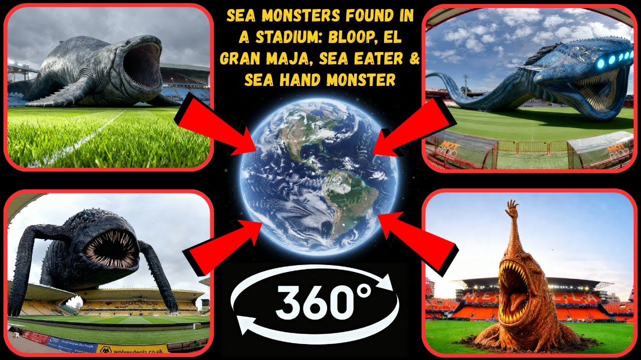 360° - Sea Monsters Found in a Stadium: Bloop, El Gran Maja, Sea Eater & Sea Hand Monster!