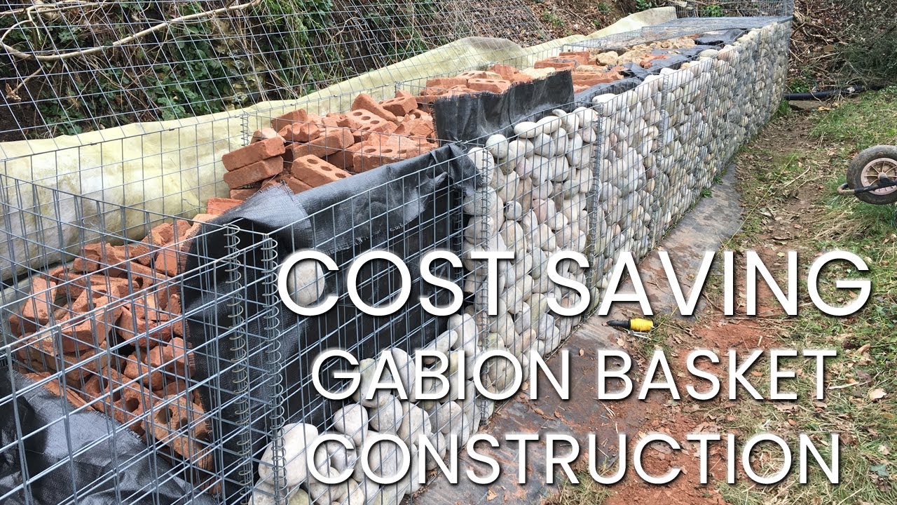 Retaining wall with gabion baskets | Cost saving panel with cobbles and recycled brick - Part 1