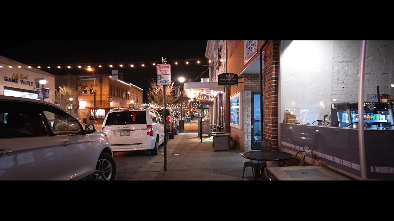 Cole St in Enumclaw & Main St in Buckley after dark, anamorphic, 4K 24fps, ASMR