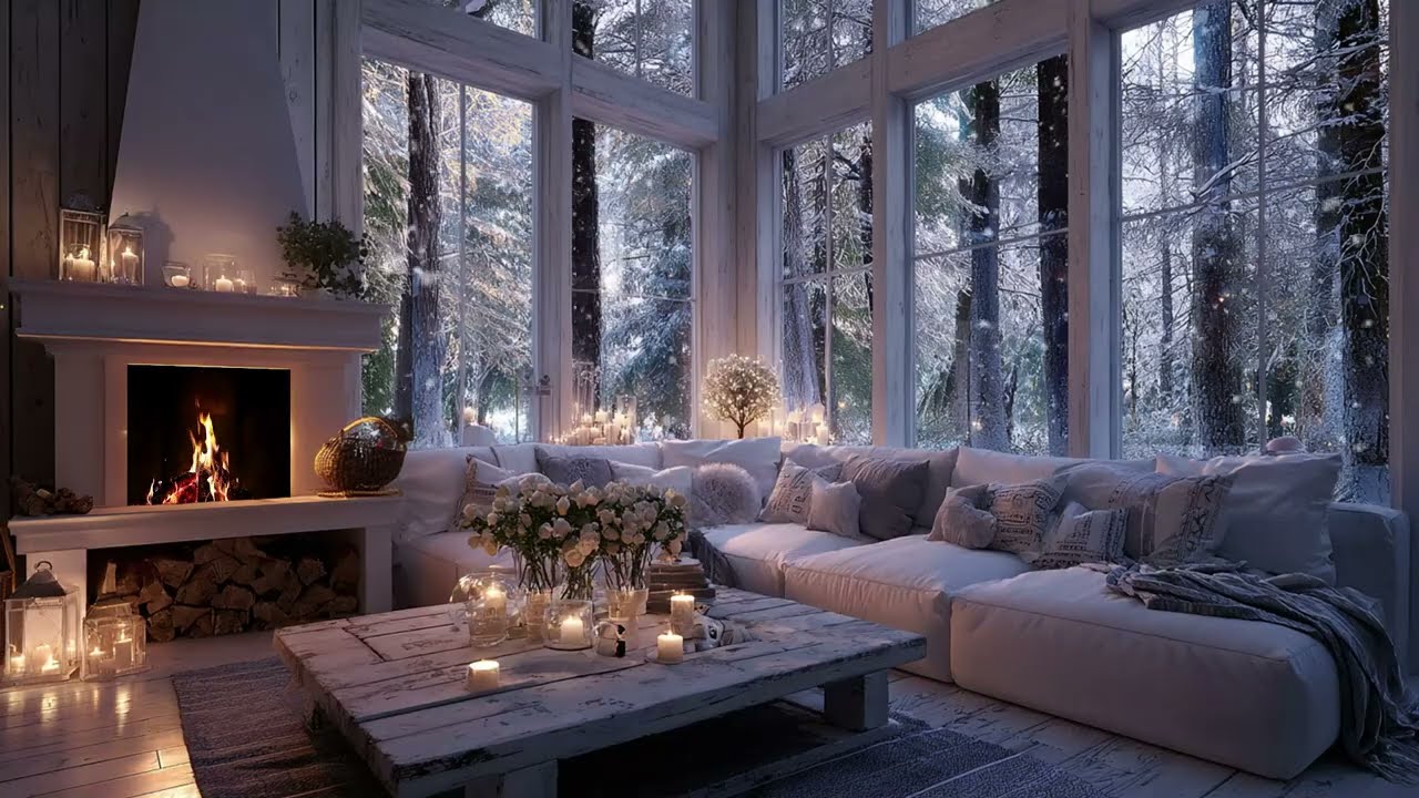 Relaxing Piano As Snow Falls And Fire Burns Gently In A Cozy Winter Cabin