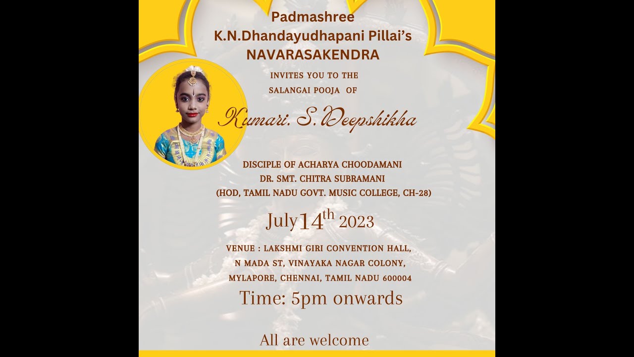 Salangai pooja | Padmashree K.N.Dhandayudhapani Pillai's NAVARASAKENDRA  | Kumari S.Deepiksha