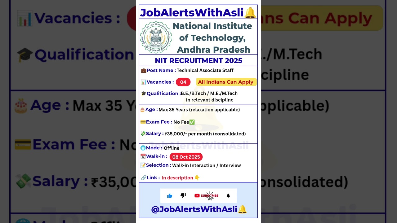 🔔NIT Andhra Pradesh Recruitment 2025 | Technical Associate Staff | ₹35,000 Salary | Walk-in #Ep137