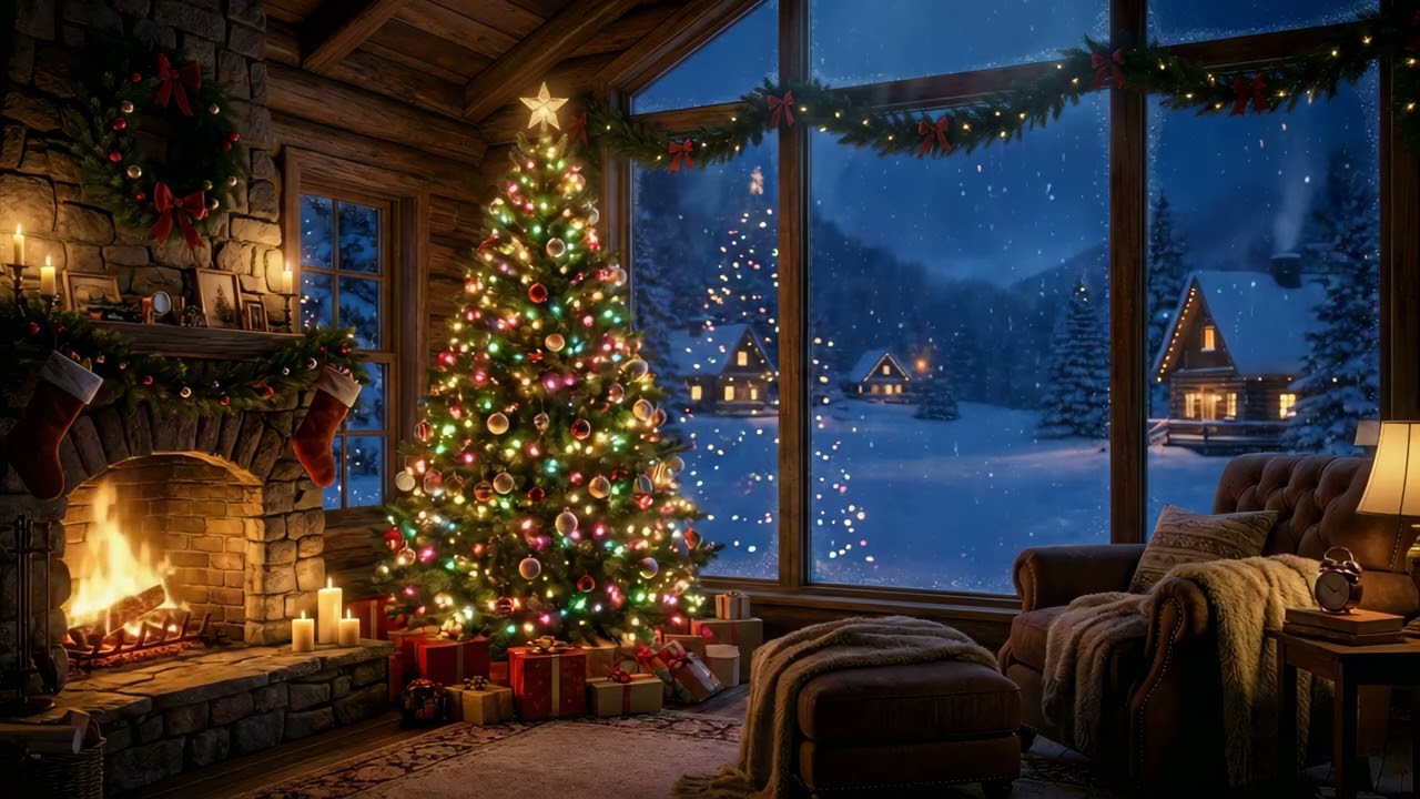 Cozy Christmas Night ❄️ Fireplace, Wind & Soft Lofi Music | Relax • Sleep • No Ads