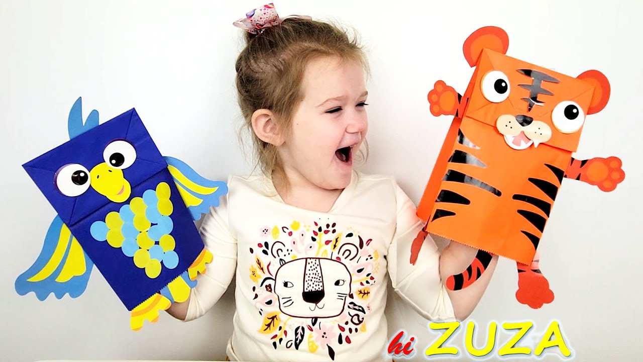 Zuza Makes Paper Bag Animal Puppets | Easy DIY Crafts For Kids