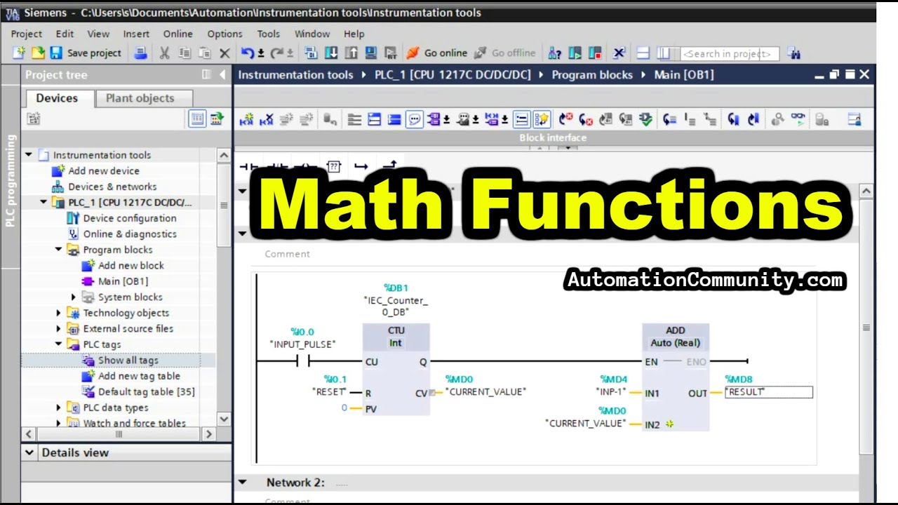 Siemens Tia Portal - Math Functions - ADD, SUB, MUL, DIV - PLC Training