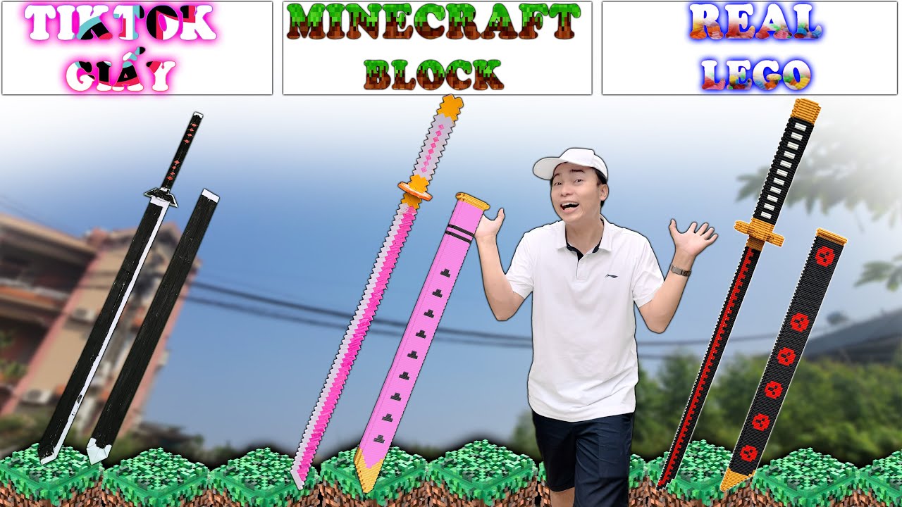 HẢI CỦ CẢI THỬ THÁCH 24H LÀM KIẾM GIẤY TIKTOK, KIẾM HỒNG DIỆT QUỶ MINECRAFT VÀ KIẾM LEGO ZORO SHUSUI