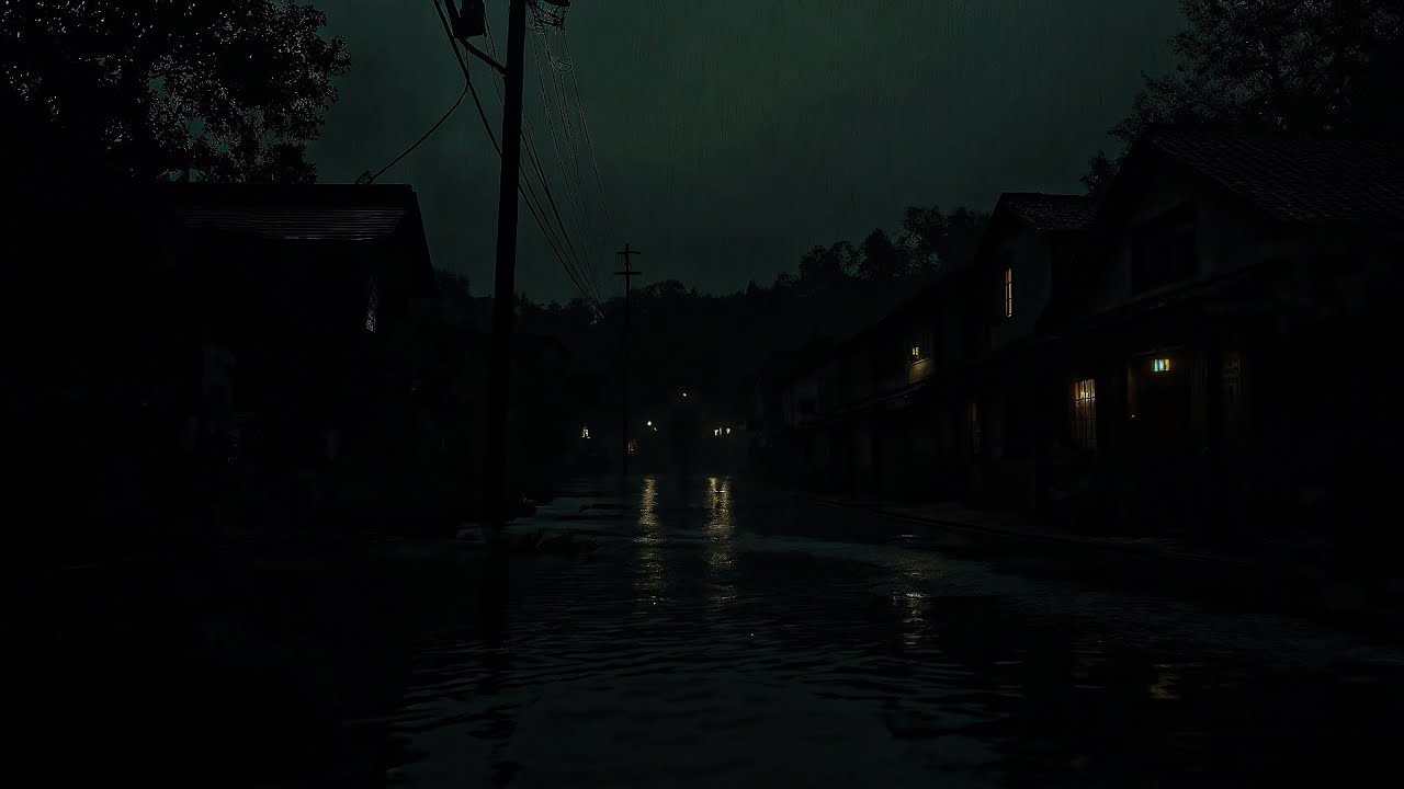 Heavy Storm in a Dark Town 🕯️ Eerie Harp Melodies & Loud Thunder for Deep Immersion & Relaxation