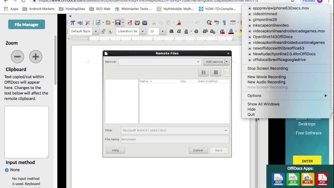 Offidocs Google Drive for LibreOffice Desktop Online