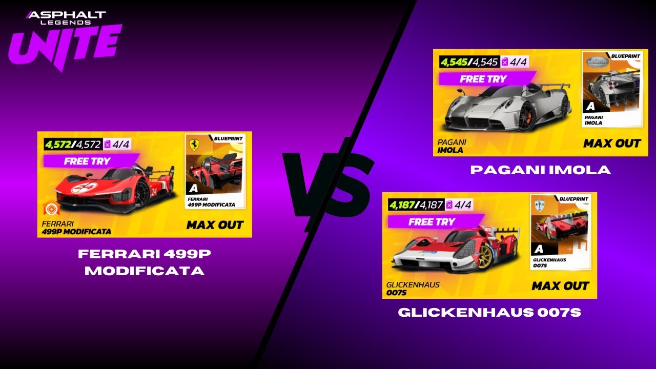 499P MODIFICATA VS IMOLA VS 007S | CAR COMPARISON - ASPHALT LEGENDS UNITE