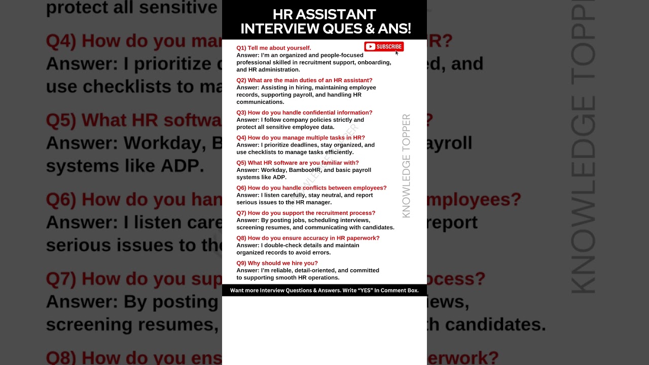 HR Assistant Interview Questions and Answers | Human Resources Assistant Job Interview