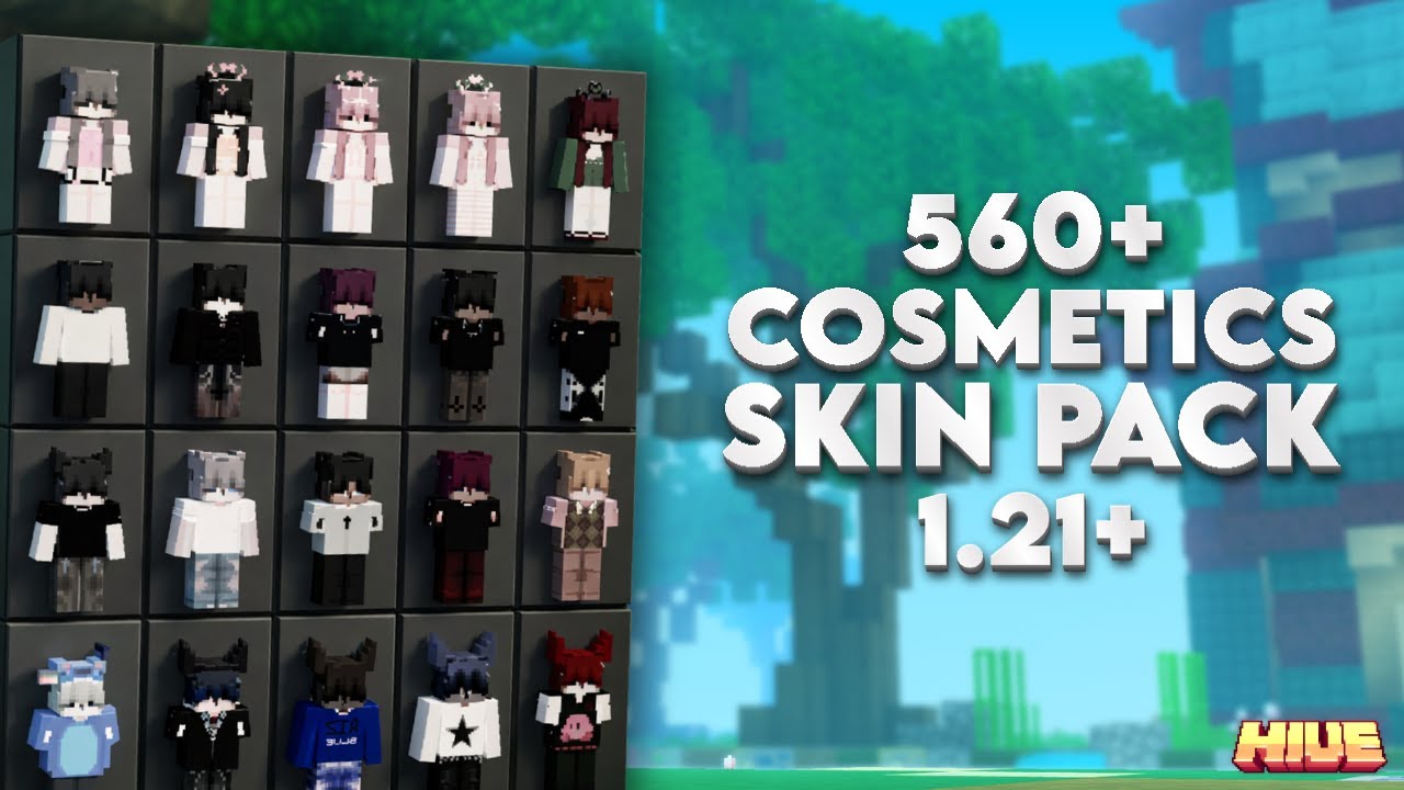 560+ COSMETICS SKIN PACK FOR MCPE/MCBE 1.21+ | (Works On HIve)