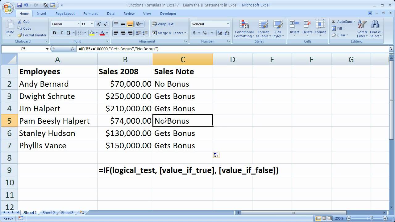 Functions/Formulas in Excel 7 - Learn the IF Statement in Excel & Output Numbers, Text, and Formulas