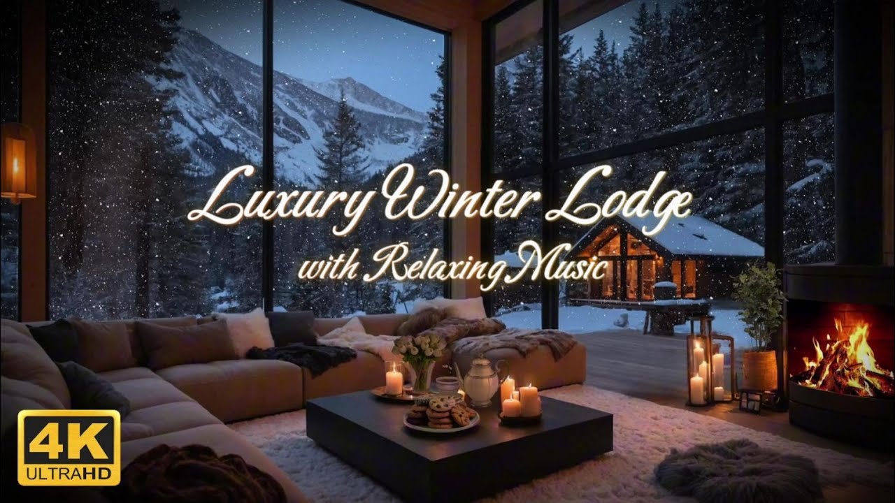 Luxury Winter Lodge | Warm Fireplace & Candlelit Ambience | Cozy Retreat #cozy #snowfall