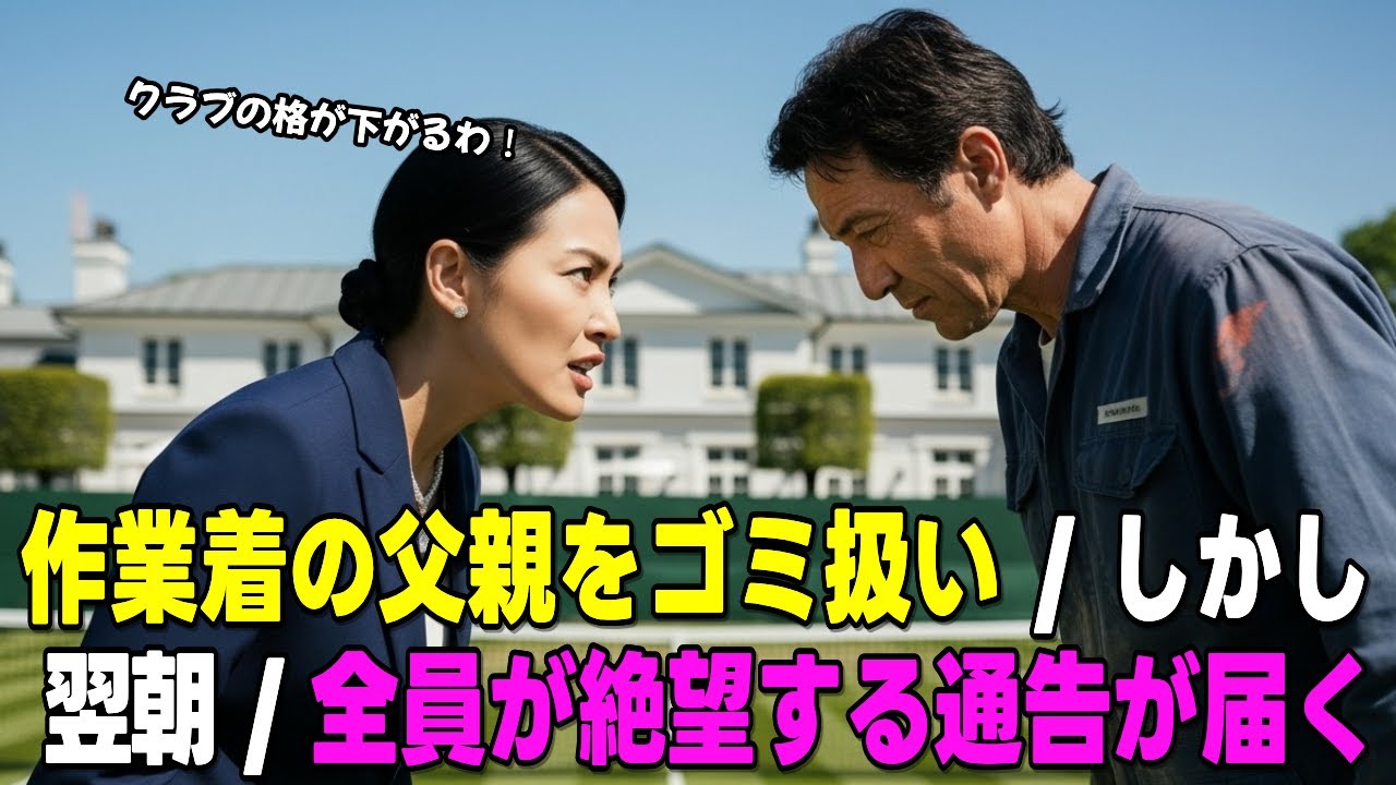 作業着の父を高級テニスクラブで嘲笑した保護者たち。翌朝届いた「一通の通告」で人生終了ｗ【感動する話/朗読】