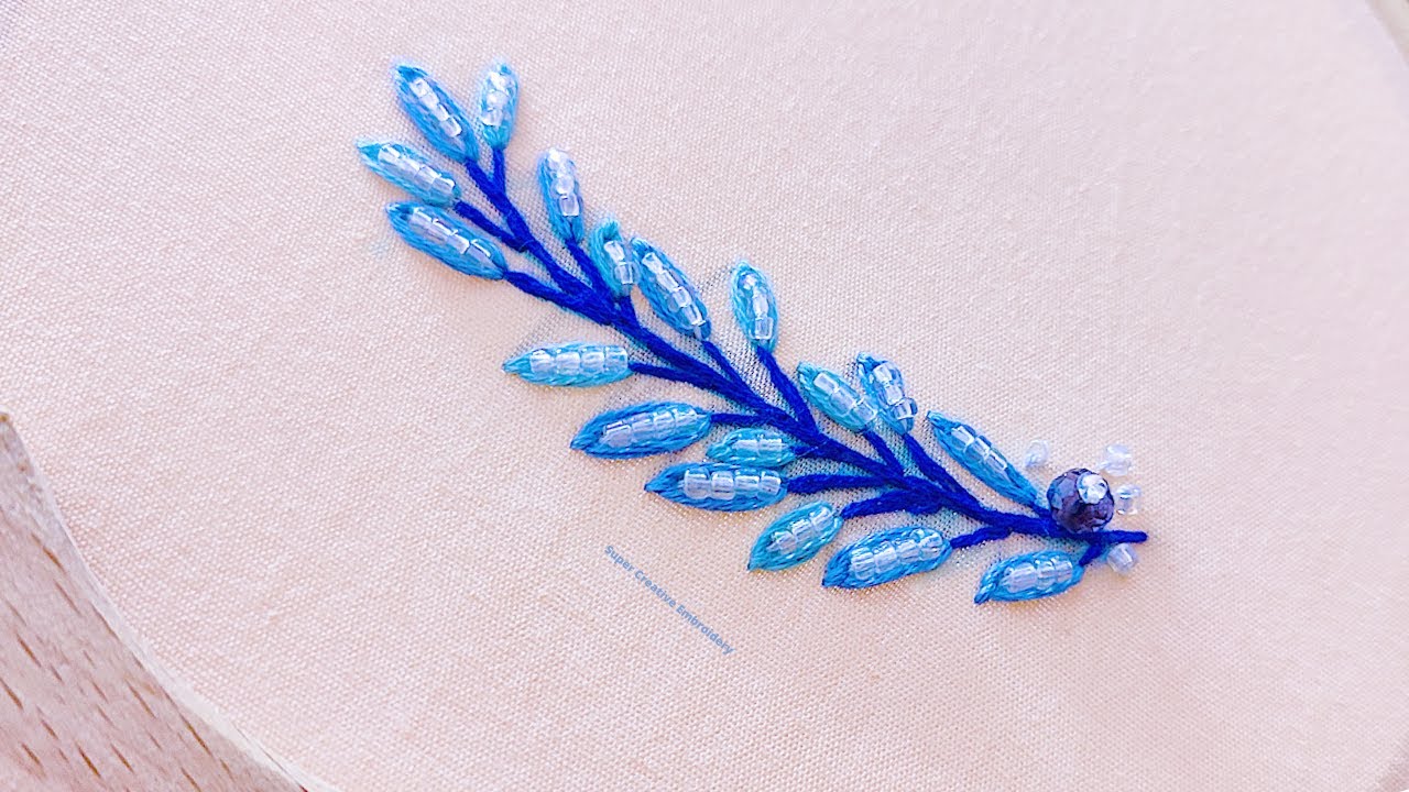 Super Creative Hoop Art Embroidery Tutorial /Basic Lazy Daisy Stitch Leaf Embroidery Design + Beads