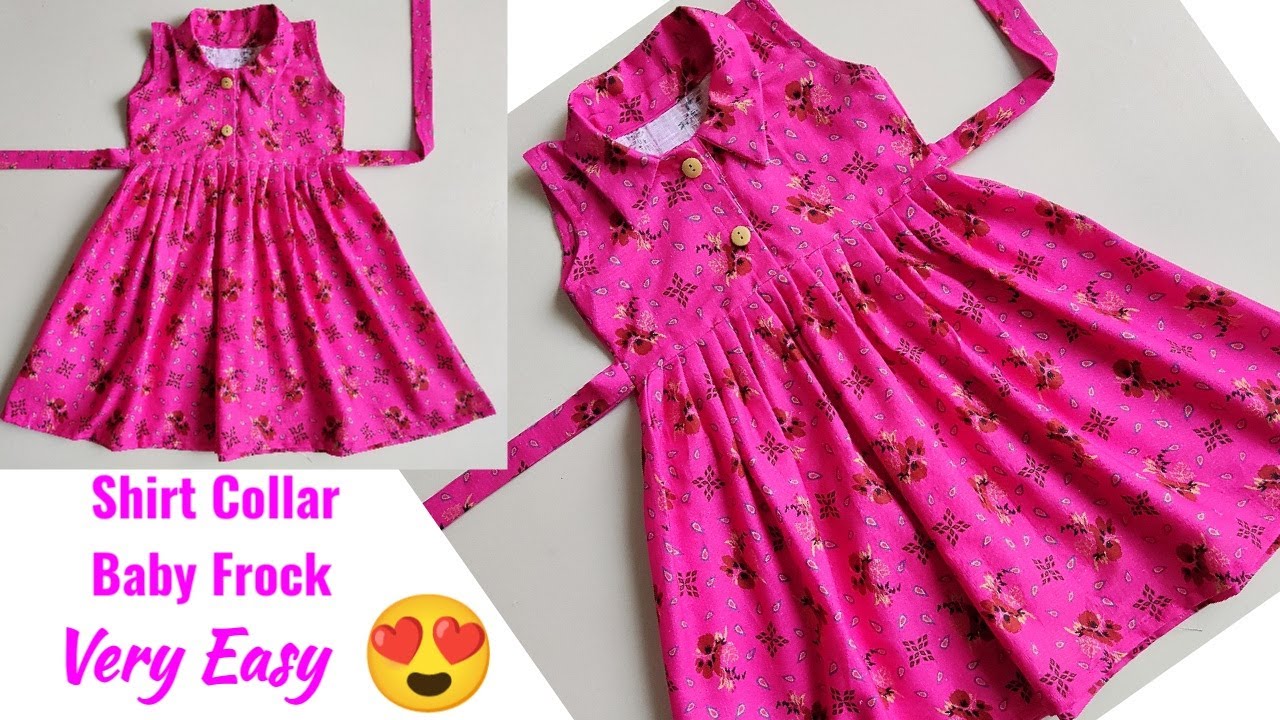 Shirt Collar Baby Frock Cutting and stitching | Very Easy Shirt Collar Baby Frock Cutting stitching