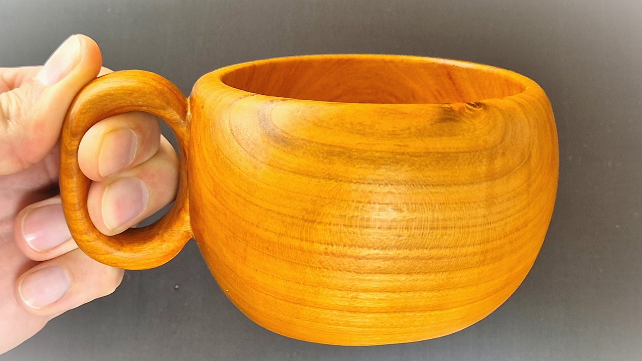 ASMR - Woodturning a Wooden Cup – Clean 8 Minute Build (Plum Wood Kuksa)