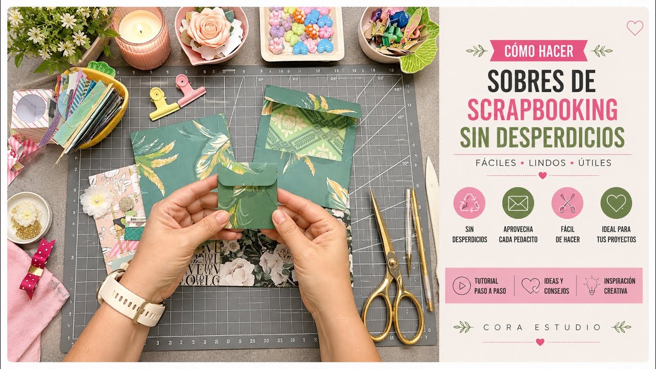Cómo hacer sobres scrapbook con papel 12x12 💗 Aprovecha todo el papel | Cora Estudio 