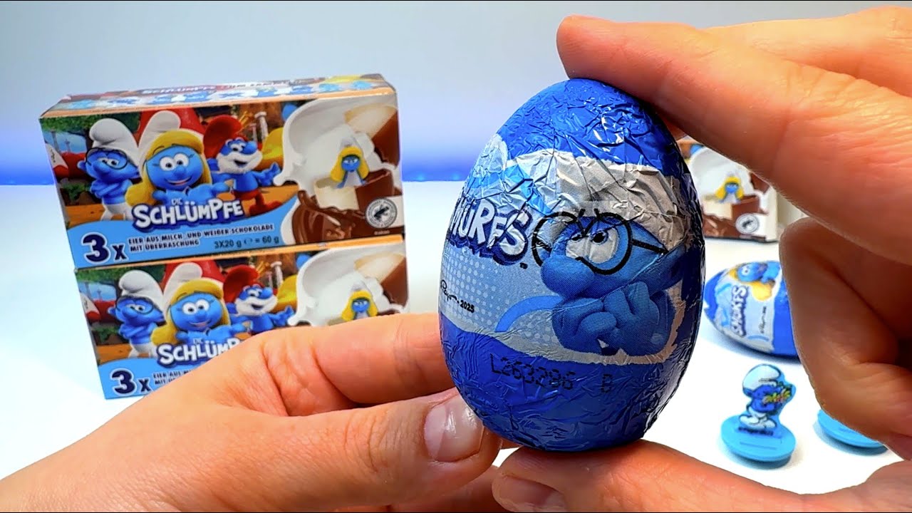 super cute The Smurfs chocolate eggs! chocolate suprise eggs unboxing!  No talking ASMR