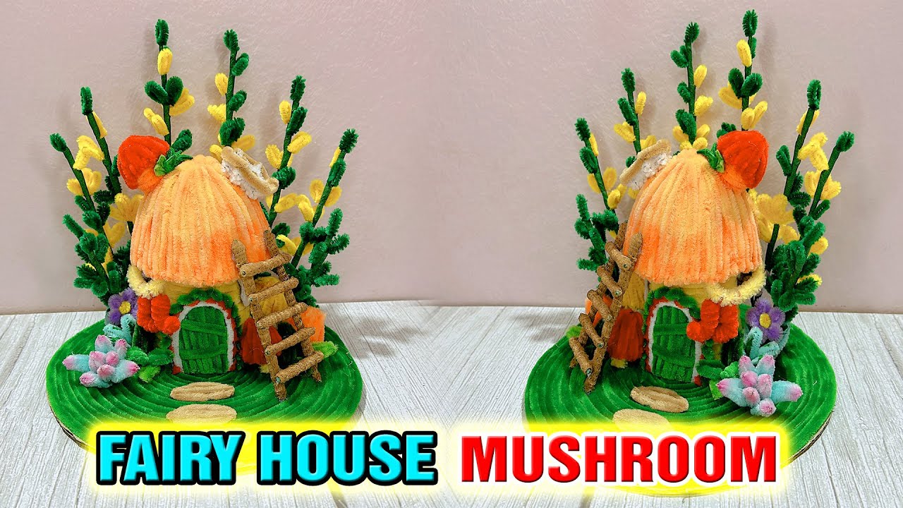 🍄 DIY Mushroom House Using Pipe Cleaner 🍄 Mushroom Fairy House Craft - Pipe Cleaner Tutorial