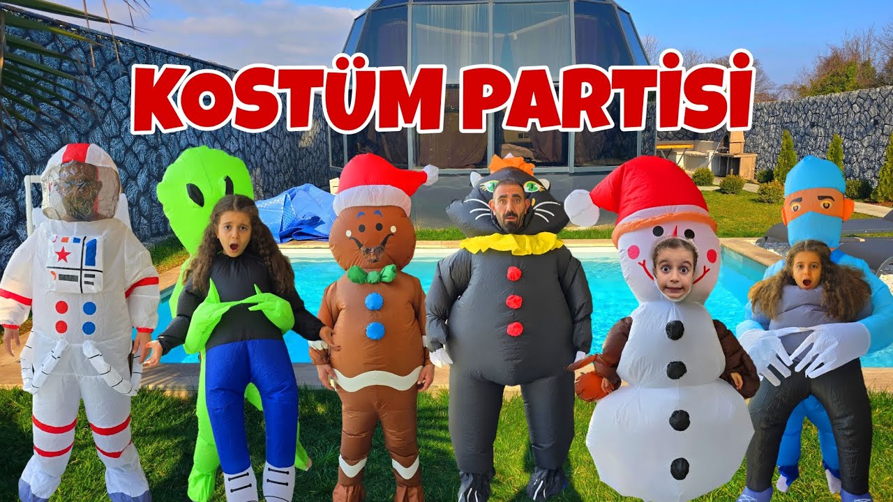 HAVUZ BAŞINDA KOSTÜM PARTİSİ YAPTIK!!POYRAZ ELİF BABASI NELER GİYDİ!!!