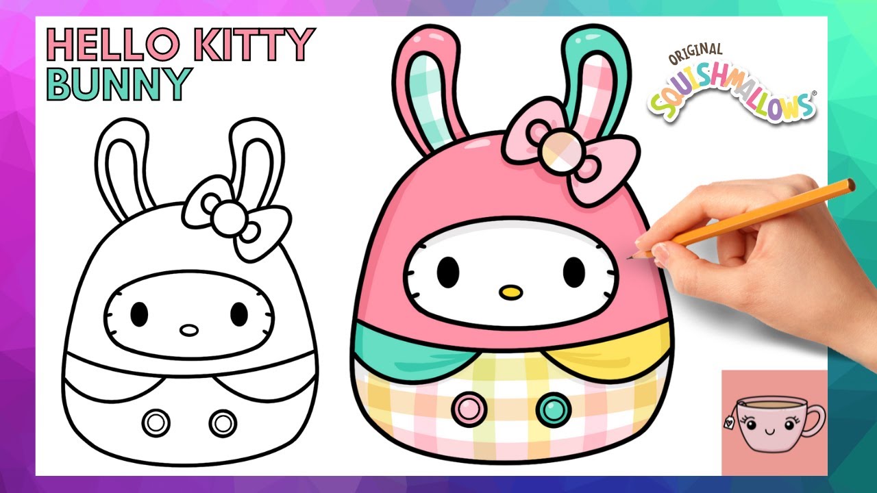 How To Draw Hello Kitty Easter Bunny Squishmallow | Sanrio | Cute Easy Step By Step Drawing Tutorial