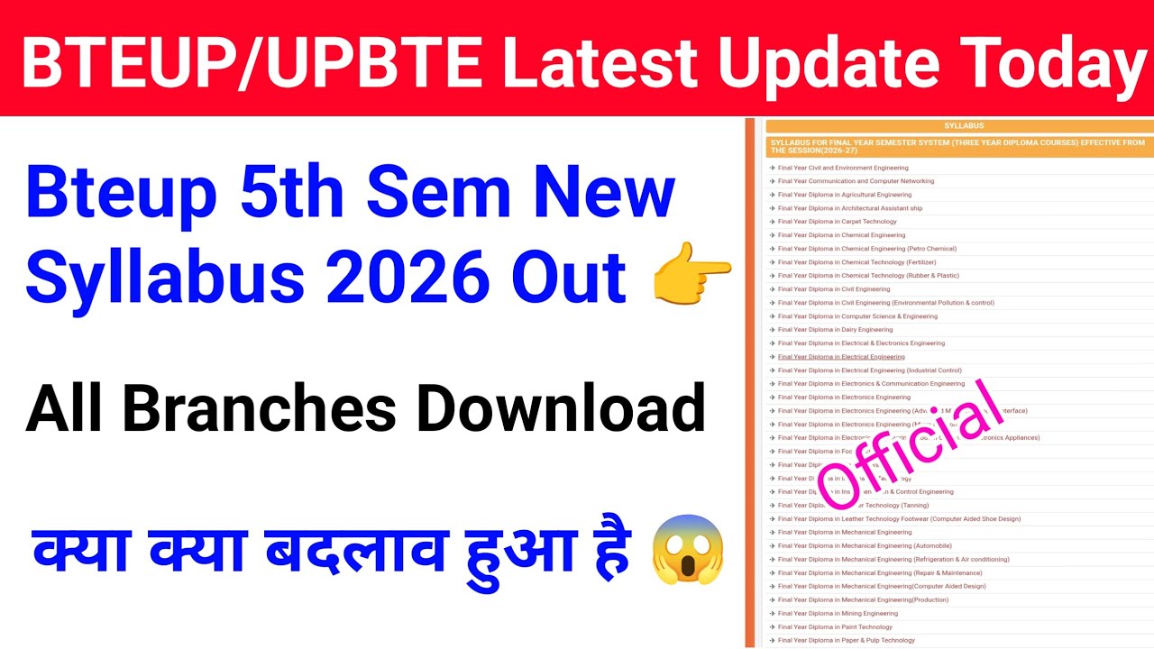 Bteup 5th Semester New Syllabus 2026-27 Download | Bteup New Syllabus 2026-27 | Bteup news today 