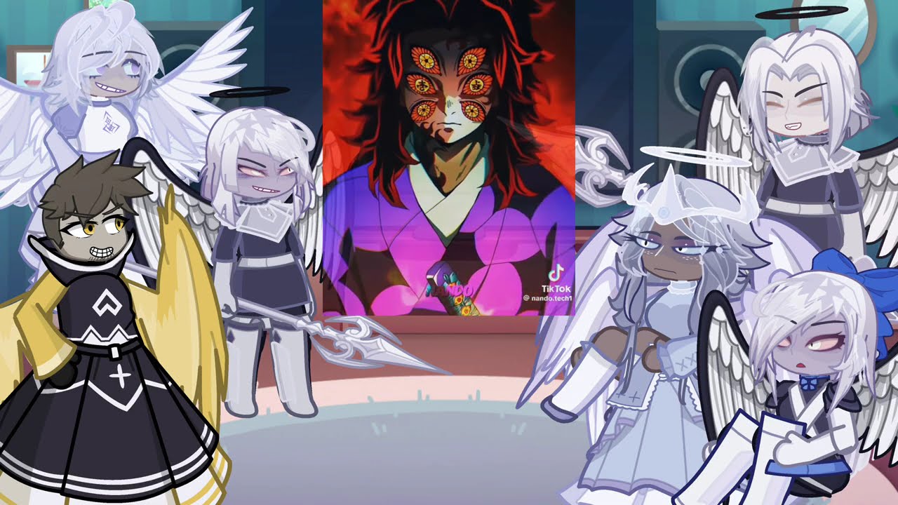 Hazbin Hotel Angels react to kokushibo | Giyuu | Demon Slayer | Lucifer | Gacha life 2