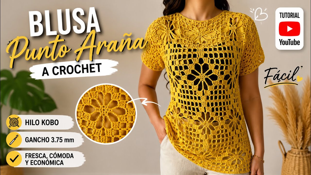 Blusa tejida con el punto araña 🕷️🧶#crochet #tejedoras #tejercrochet