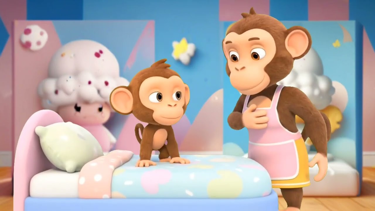 Five Little Monkeys Jumping Fun!A Five Little Pups Rhyme#trending