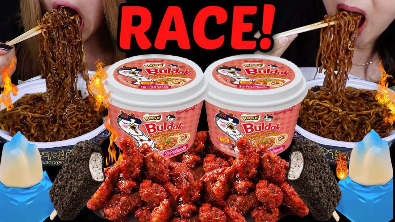 ASMR RACE БУЛДАК РАМЕН, ОСТРАЯ ЖАРЕНАЯ КУРИЦА И ПЕРСИКОВОЕ МОРОЖЕНОЕ! 먹방
