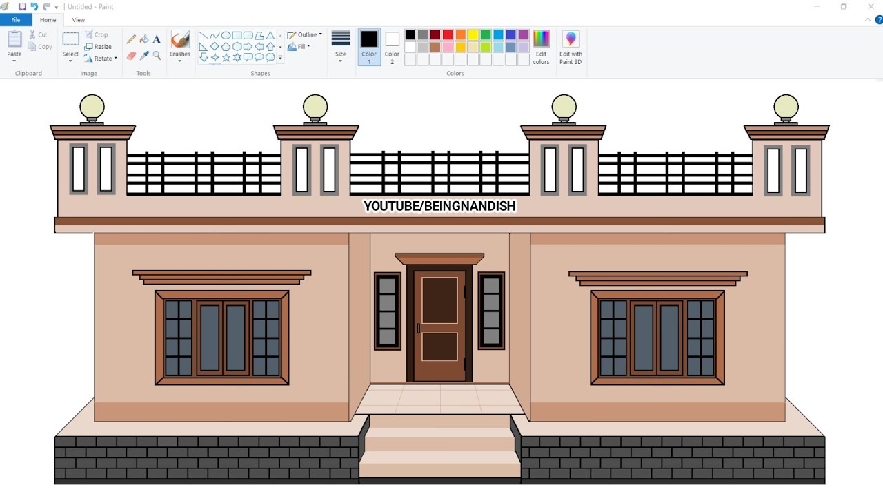 How to draw a Simple Village House Step by step | House Drawing in Ms Paint. #housedrawing #mspaint