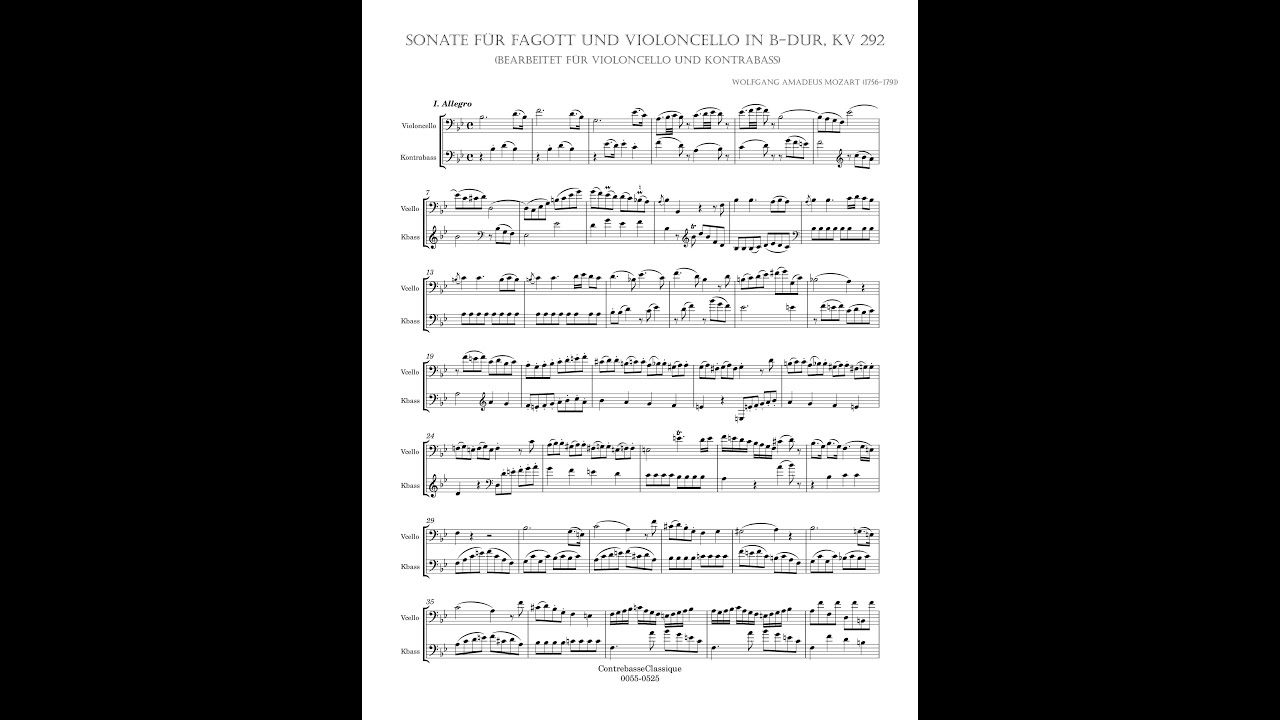 W. A. Mozart – Sonata for Bassoon and Violoncello (arranged for cello and double bass)