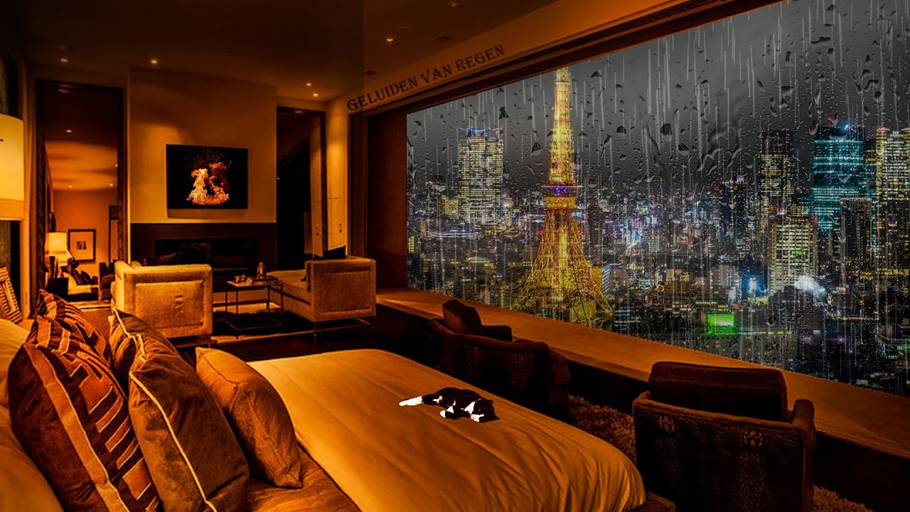 Rainy Night in Paris is so Sparkling - Heavy Rain and Rolling Thunder Sounds