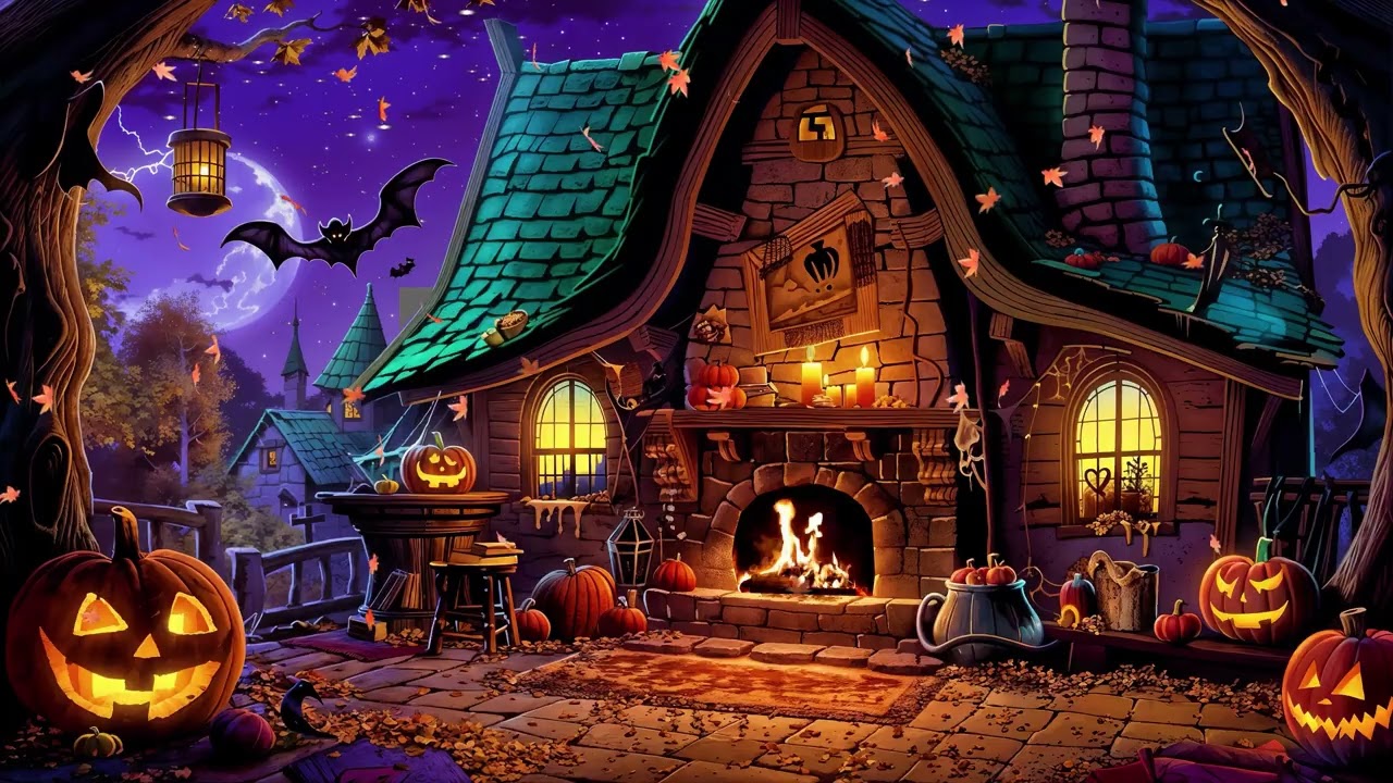 Spooky Halloween Jazz Night 🎃 Cozy Fireplace & Pumpkin Vibes | Relaxing Halloween Music Playlist