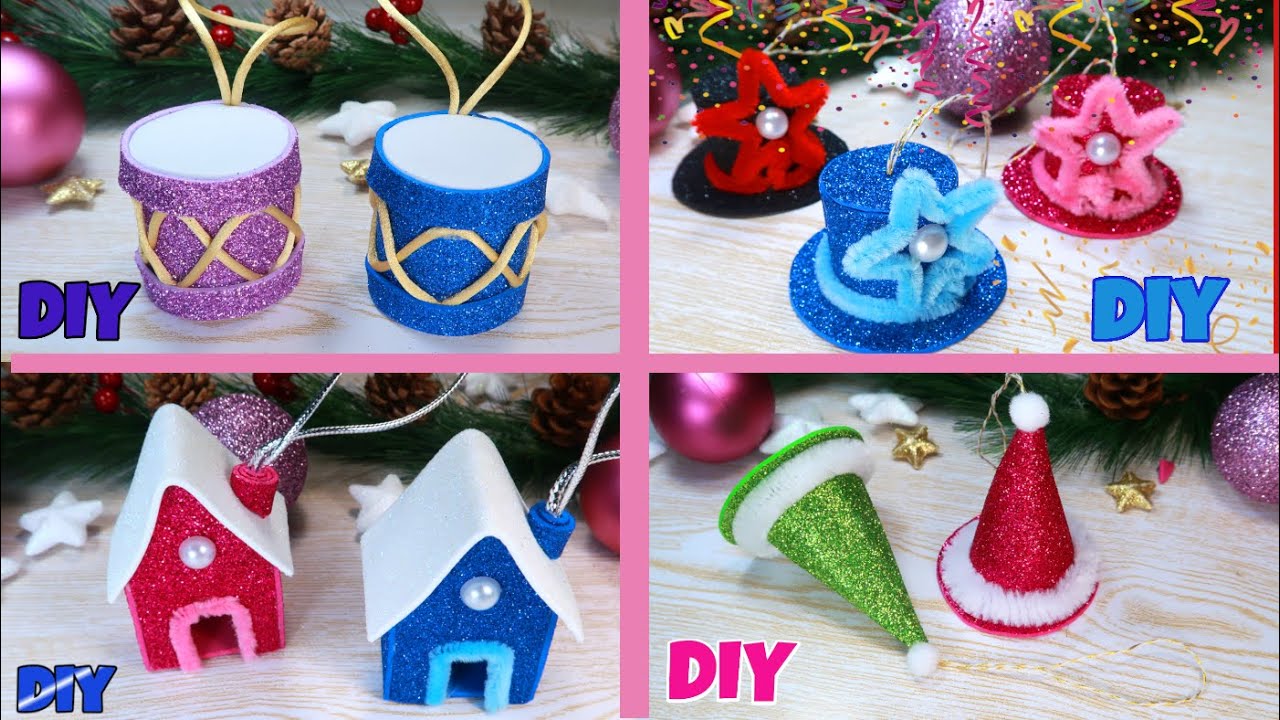 4 DIY Christmas ornament tutorial, glitter foam sheet crafts, christmas decor,  Channelli crafts