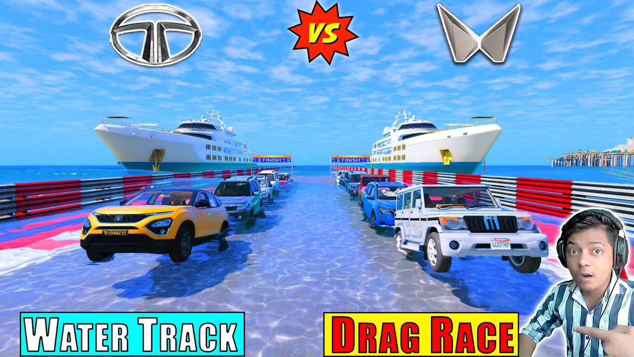 GTA 5 : Tata Cars Vs Mahindra Cars Deep Water Track Drag Race in GTA 5