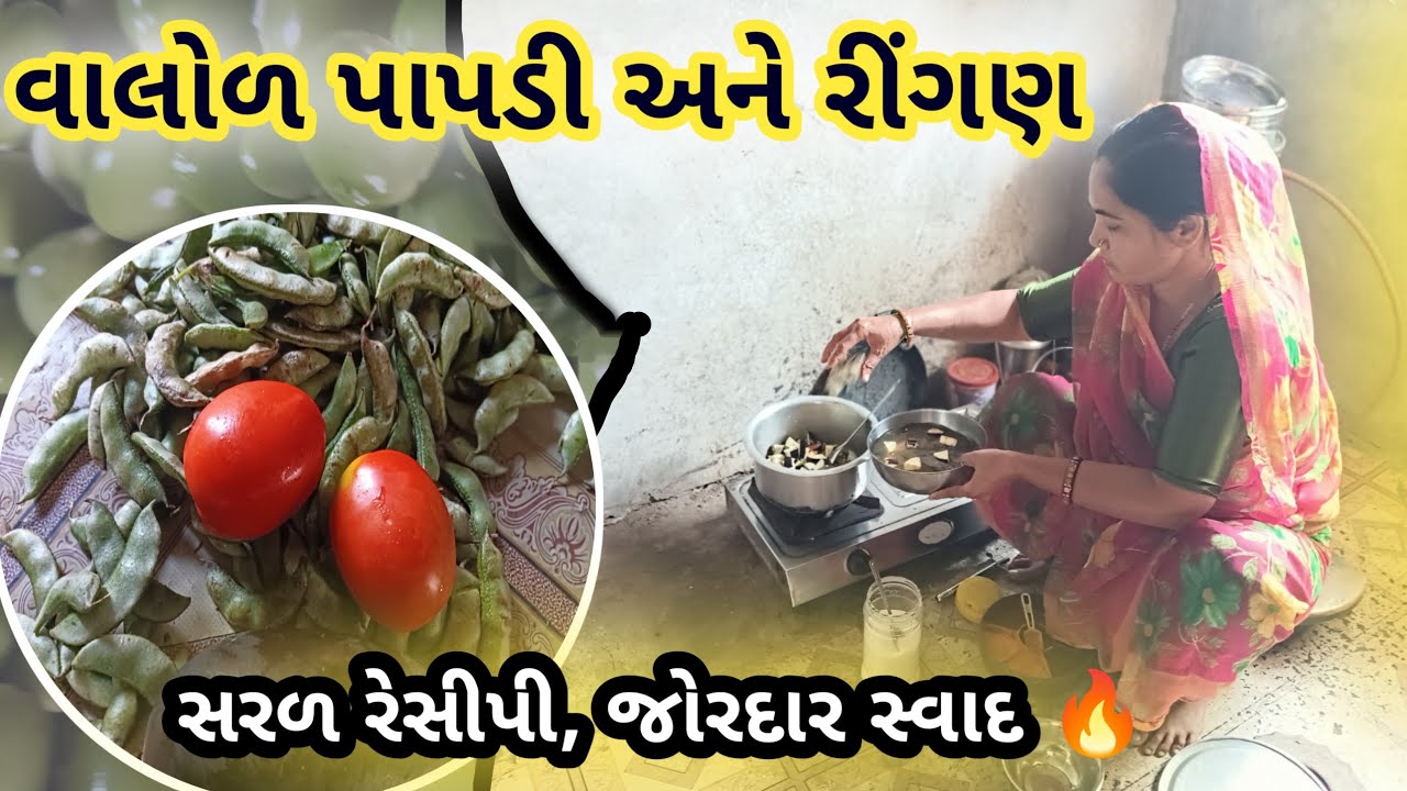 વાલોળ પાપડી અને રીંગણ નું દેશી શાક | Gujarati Village Style Recipe 🔥 #recipe 
