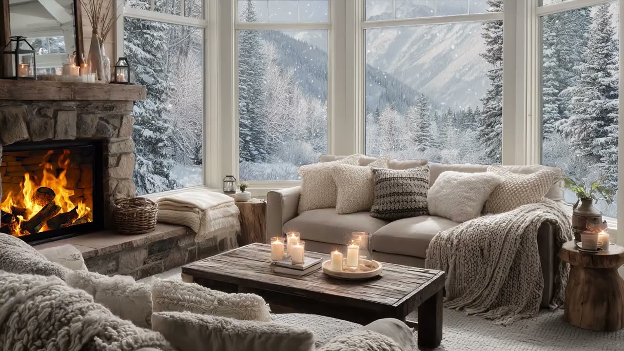 Quiet snowy soundscape surrounds the room 🌿 letting warmth grow within still moments