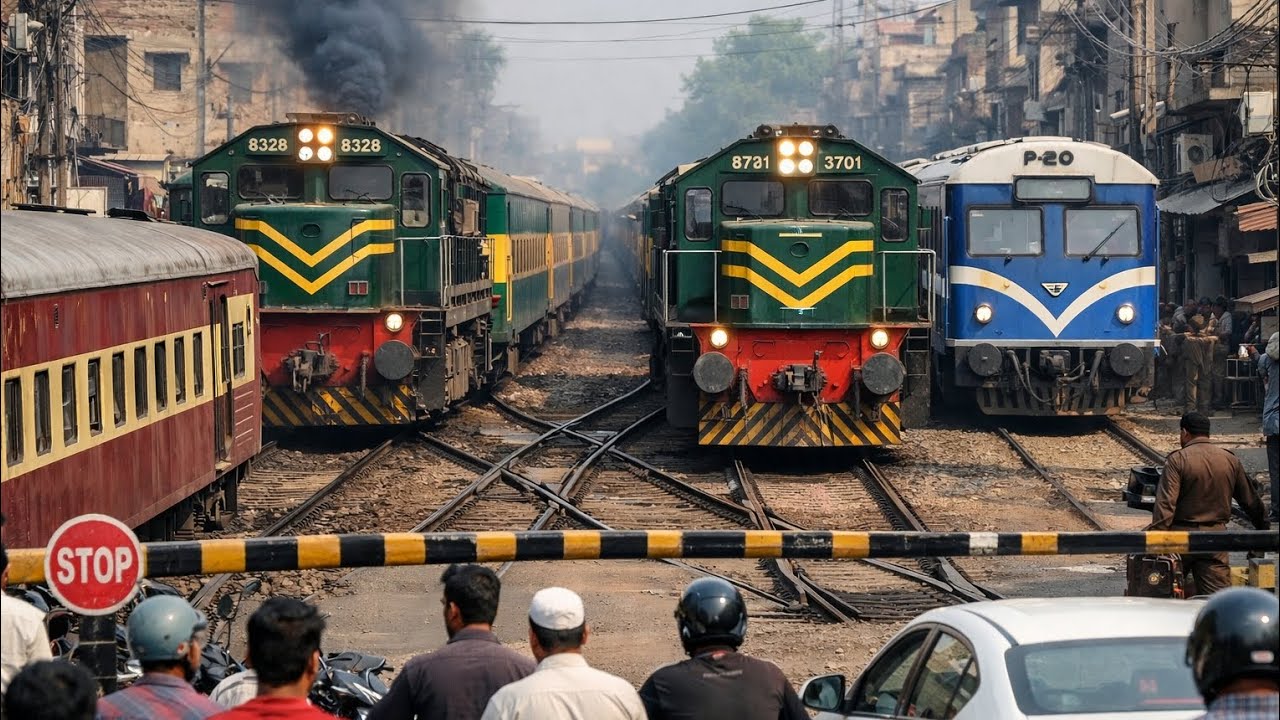 IsThisa Road ora RailwayTrack? 😱 Four Trains at Dharampura Lahore Crossing LahoreTrainCrossing Scene