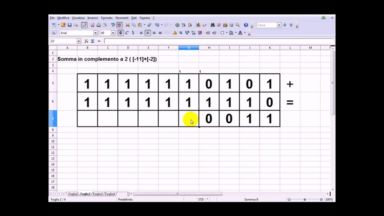 screencast: complemento a 2 - conversione, somma e riconversione in decimane di numeri in base 2