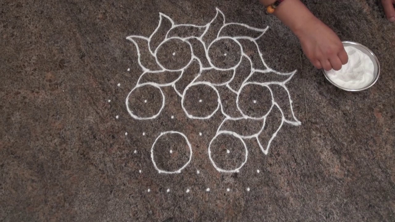 Simple And Easy Rangoli Design/ Simple Flower Rangoli Design with 11 Dots